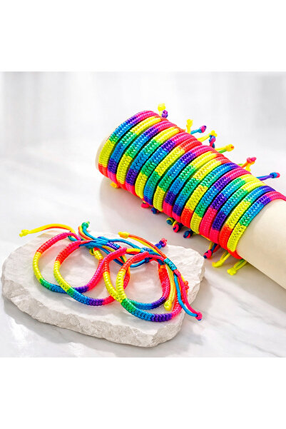 DeNors Gökkuşağı Enerji Bilekliği | Neon Renkler | Ayarlanabilir Örgü Bilezik...