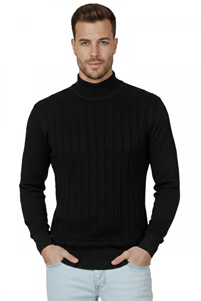 DeepSEA Pulover pentru bărbați, cu model cu dungi negre, cu jumătate de gât ț...