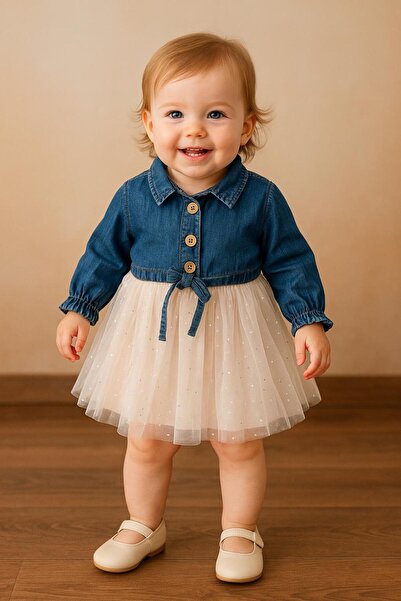 LUSSO Tekstil KIZ BEBEK PARTY TÜTÜLÜ KOT DETAYLI DOĞUM GÜNÜ ELBİSESİ