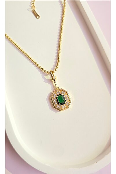 MİLUNXTE Serenay Kolye - Yeşil Taşlı Serenay Kolye - Çelik Kolye