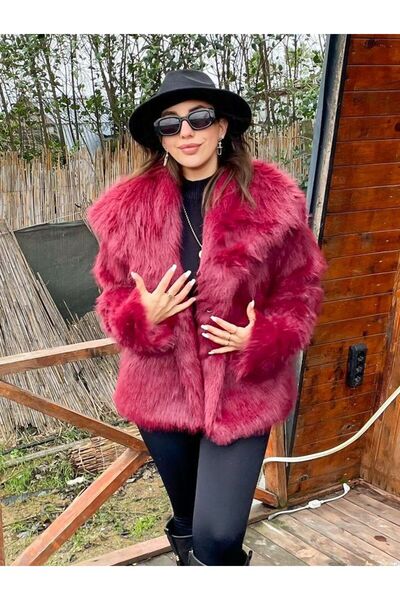 sinemkivanc co İçi Astarlı Premium bordo kürk ceket