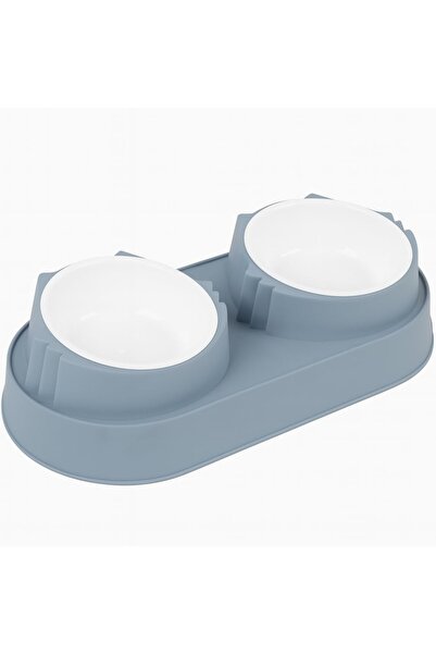 Hype Store Çift Hazneli Plastik Mama ve Su Kabı – Mavi – Kaymaz Tabanlı, Daya...