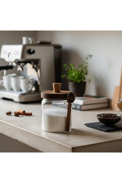 Hype Store 1 Adet Akasya Kapaklı ve Kaşıklı Cam Kavanoz 500 ml | Mutfak İçin ...