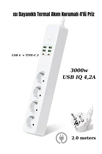 TG Akım Korumalı Akıllı Priz 3000W Çoklu Priz Adaptörü | USB + Type-C PD Hızl...