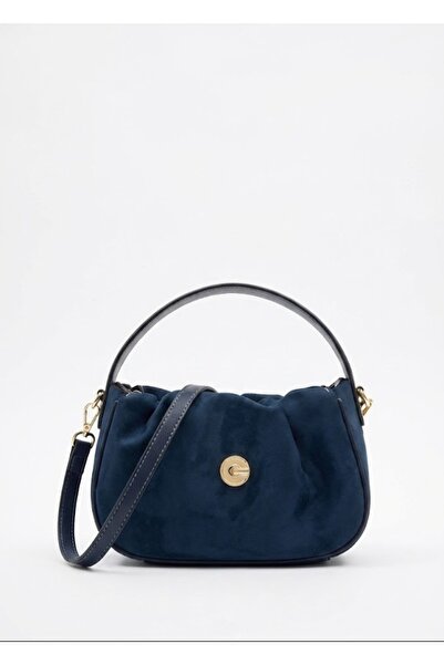 Heybe shop Kadın Gold Logolu Büzgülü Süet El ve Omuz Çantası