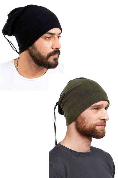 NW NessiWorld قطعتان من قبعة صوف برباط وطوق للرقبة باللون الأسود والأخضر