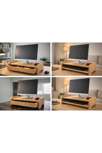 arthubo Ahşap Çekmeceli Monitör Standı – Masaüstü Ergonomik Yükseltici ve Düz...