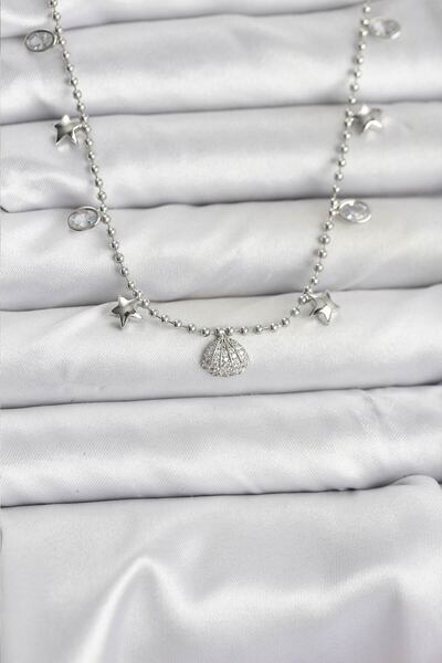 Skygo Brass Silver Color Zircon Stone Seashell Model Women's Necklace - Tj-Bk...