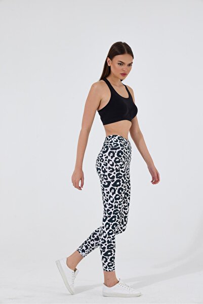 Polo State Colanți de damă cu talie înaltă din lycra cu model leopard - alb