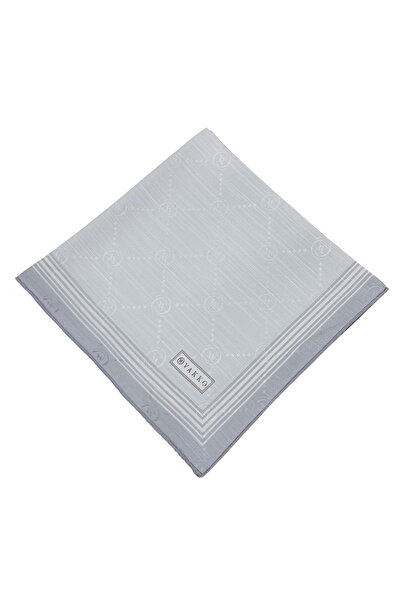 Vakko Pamuk İpek Eşarp - Bordürlü Monogram - Gümüş Mavi