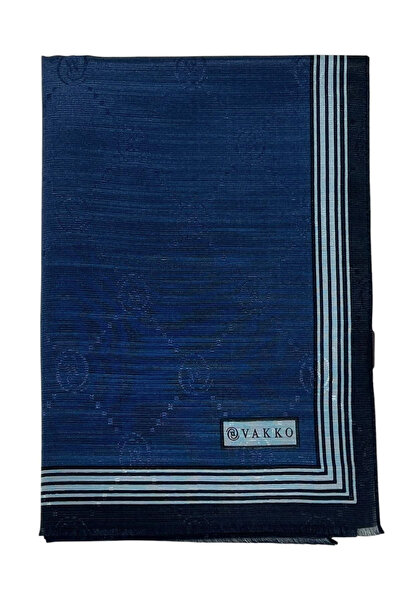 Vakko Шовковий шарф з бавовни - з бордюром і монограмою - темно-синій