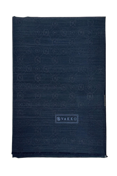 Vakko شال من القطن والحرير - هولوجرام جديد - أزرق داكن
