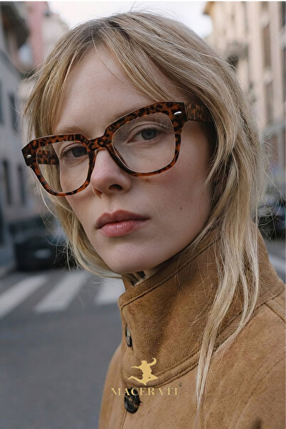 MACERATİ Ogiyani Vintage Leopard Frame Women's Glasses with Blue Block Blue L...