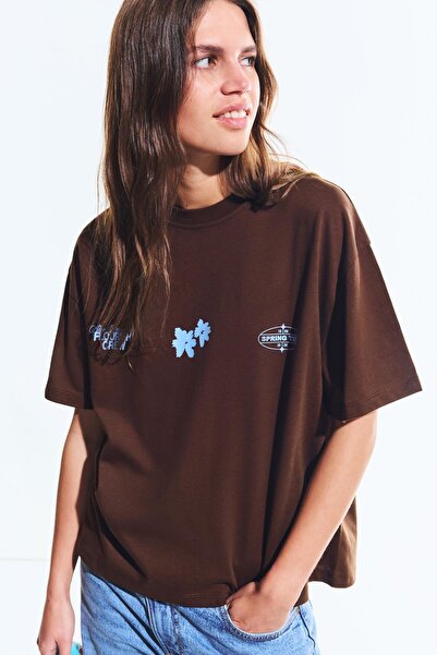 Bershka Kısa kollu oversize baskılı tişört