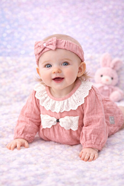Beblissmini Kız Bebek Dantelli Fiyonklu Tulum & Saç Bandı Takımı 🎀