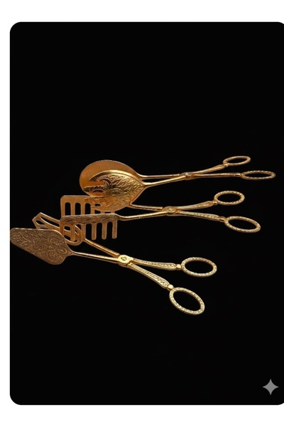 LeesHome Gold Service Presentation Pasta Cake Salad Cake Tongs Set Set of 3