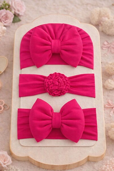 Peppino Kız Bebek Fiyonklu Bone Bandana 3lü Set