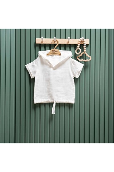 Tiffany Hooded Muslin Unisex Baby Tshirt Ecru
