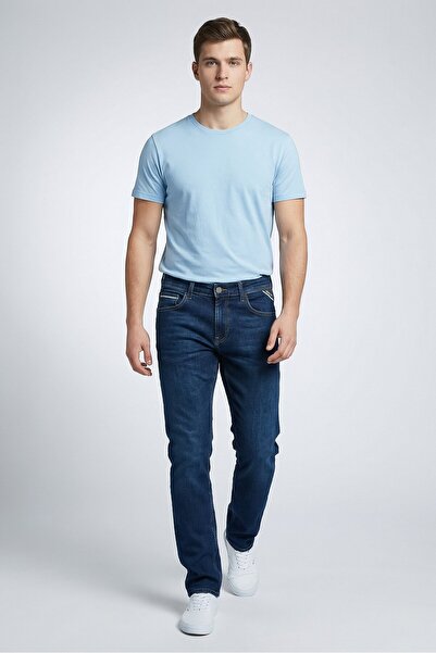 Replay Men Straight Fit Grover Washed Stretchable Denim Jeans, Dark Blue