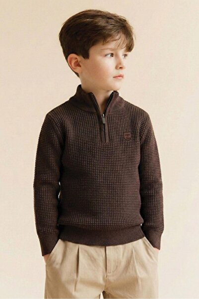 Cigit Thessaloniki Knitwear Zippered Sweater 2-11 Years Old Brown