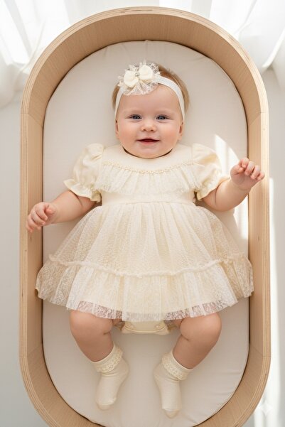 Miniday Baby فستان طفلة مولودة حديثًا صيفي مع باندانا ودانتيل، فستان زفاف لحد...
