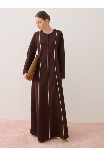 Benin Rochie Hijab Texturată Moale Contrast detaliu vipușcă - Maro -