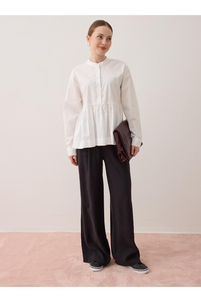 Benin فستان بتجاعيد مجمّعة قميص - أبيض -