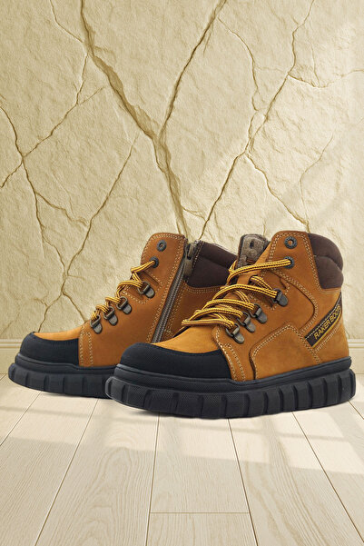 Rakerplus Genuine Leather Yellow Brown Zippered Boys' Boots