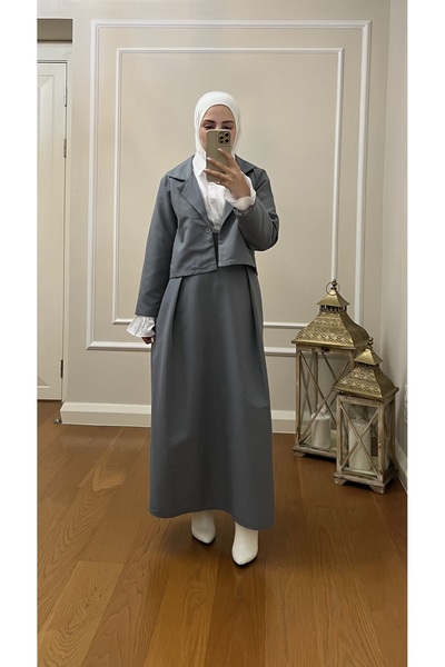 Esre Store 4408 - Komplet košulja, jakna i hidžab, siva