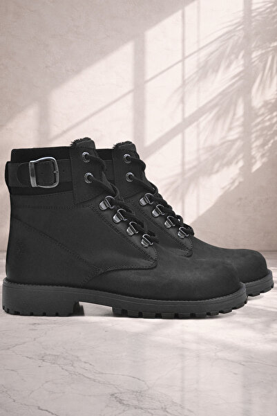 Rakerplus Hakiki Deri Siyah Fermuarlı Kürklü Bot