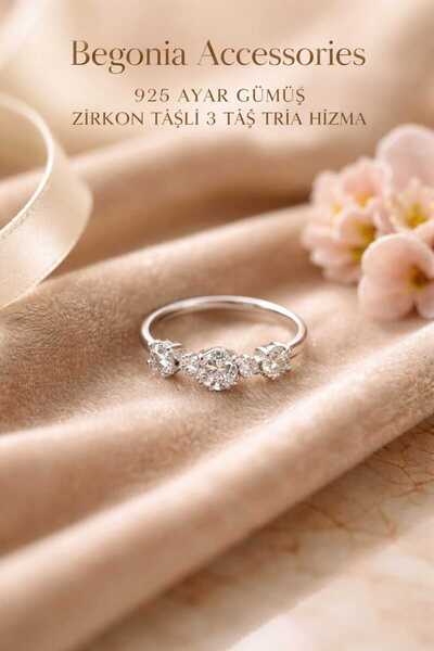 Begonia Accessories 925 ayar gümüş üç taşlı halka  figürlü hızma