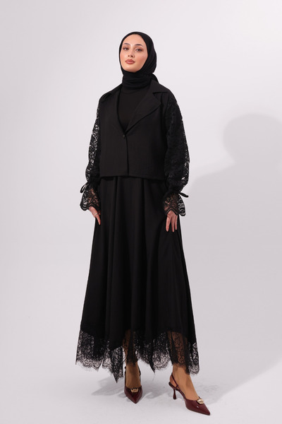 Balenbi Strawberry Fabric Lace Detailed Hijab Women's Skirted Suit 1173