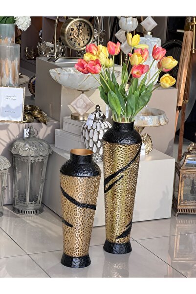 YASAR CONCEPT Gildora Metal Yer Vazosu Set 20x55 Cm ve 20x68 Cm