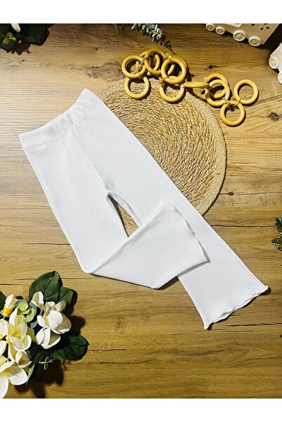 Babyelisco Beyaz kız çocuk İspanyol paça tayt pantalon