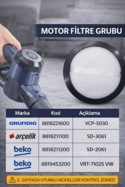 ÖZ BEYAZ EŞYA GRUNDİĞ VCP-5030 ŞARJLI DİK SÜPÜRGE MOTOR FİLTRESİ