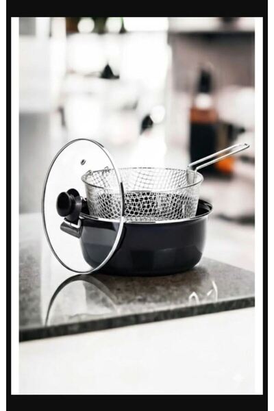 Genel Markalar Alev Emaye Kızartma Tenceresi Cam Kapaklı 24 CM Siyah