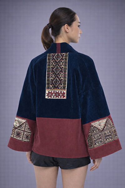 Nulivez سترة مخملية بتفاصيل مطرزة بنمط عرقي - سترة نسائية واسعة ومريحة