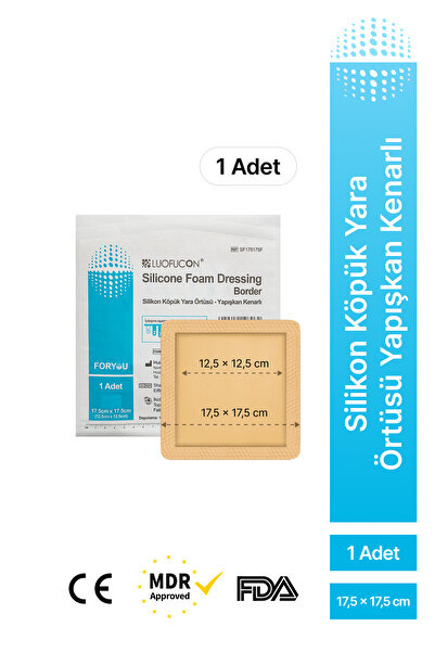 luofucon Silikon Jel Yapışkan Kenarlı Çok Katmanlı Köpük Yara Örtüsü 17,5x17,5cm