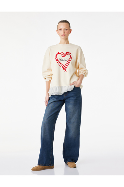 Koton Hanorac cu mânecă lungă, cu decolteu rotund și imprimeu inimă