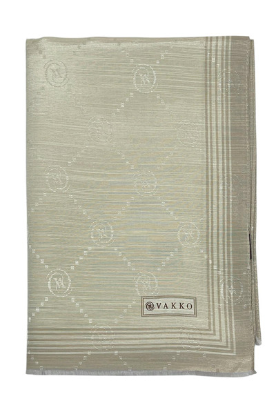 Vakko Βαμβακερό μεταξωτό σάλι - Μονόγραμμα με περιθώριο - Μπεζ
