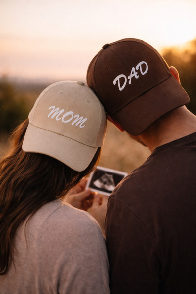 sf collection Mom & Dad Printed Brown-Cream 2-Piece Double Combination Hat