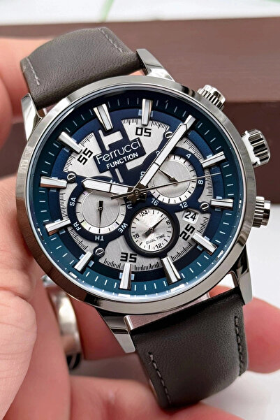 Ferrucci Function Füme Deri Kordon Erkek Kol Saati 3atm Bileklik Hediyeli Sdf...