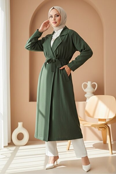 Bestenur Trench Ayrobin de culoare kaki 897 - Guler dublu și cu brâu