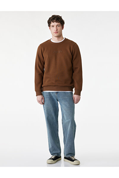 Koton Regular Fit Uzun Kollu Şardonlu Bisiklet Yaka Basic Baskılı Sweatshirt