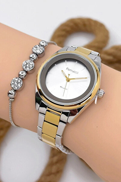Ferrucci Women's Wrist Watch Silver-Gold Color Steel Band Steel Case Silver-G...