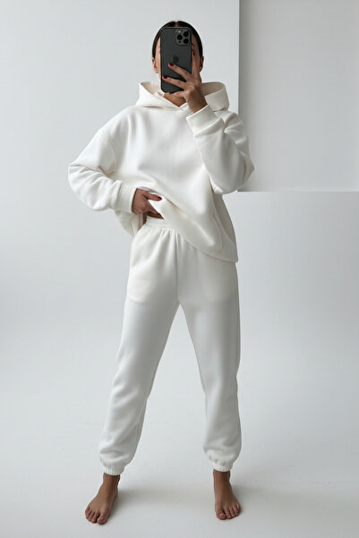 Runades Women's 3 Thread Relaxed Fit Hooded Sweatpants Set with Elastic Legs ...