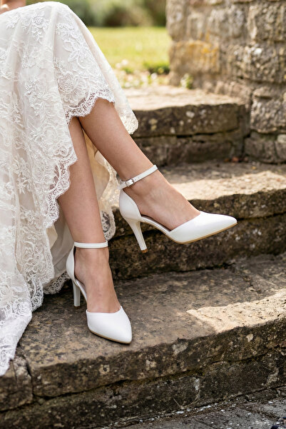 Erkan Saçmacı Sindy Λευκά Vegan Παπούτσια Στιλέτο με Λεπτό Τακούνι και Λουράκια