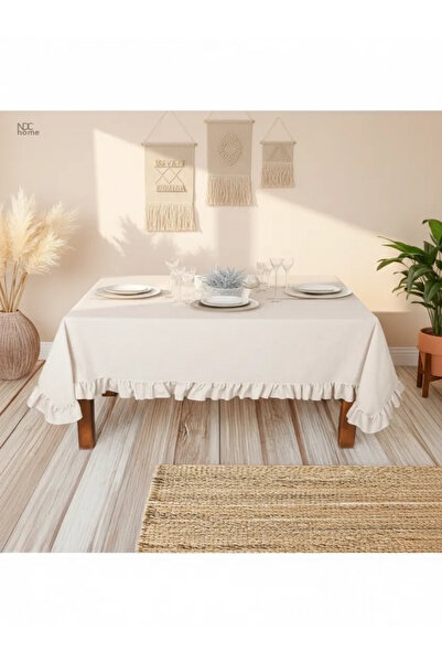 NDC HOME Raw Linen Ruffle Tablecloth