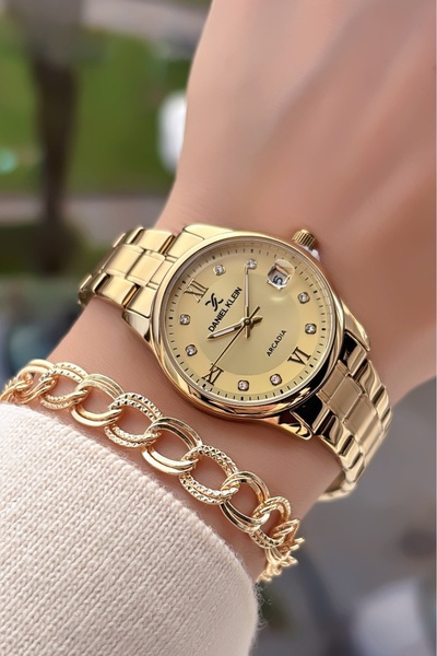 Daniel Klein Orijinal Yeni Sezon Gold Renk Takvimli Büyük Kasa Kol Saati Bile...