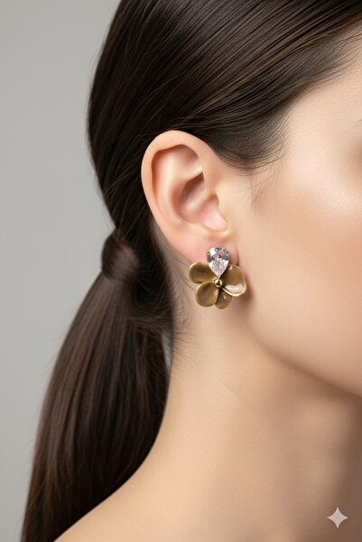 PETEK AKSESUAR TAŞLI ÇİÇEK MİNİMAL MİNELİ KÜPE